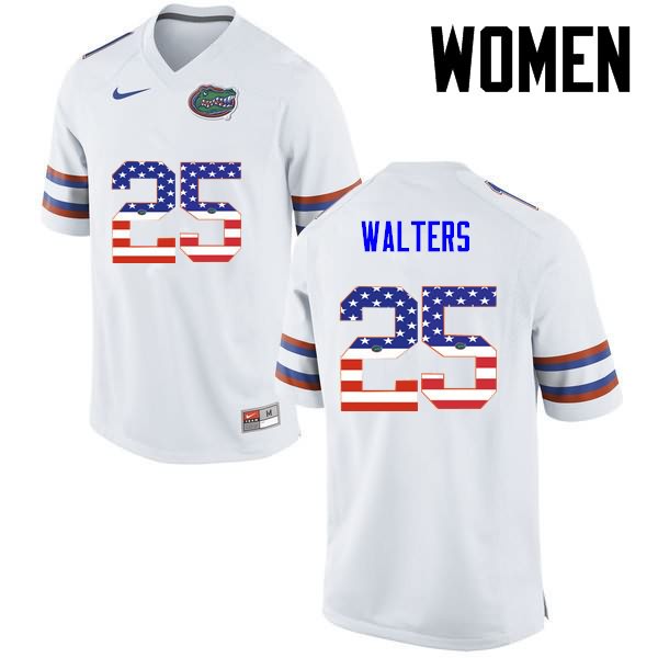 Women's NCAA Florida Gators Brady Walters #25 Stitched Authentic USA Flag Fashion Nike White College Football Jersey IVI7365GC